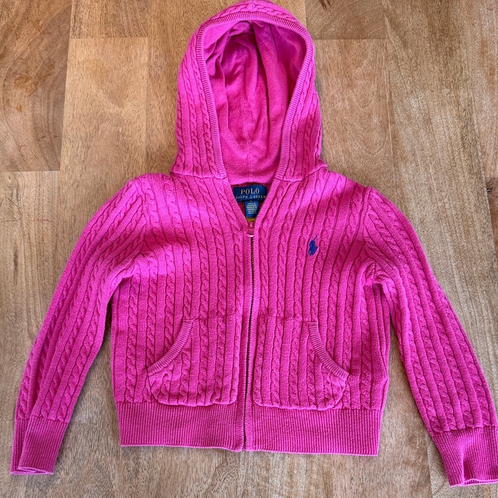 Polo by Ralph Lauren Hot Pink Cable-Knit Hooded Zip Sweater